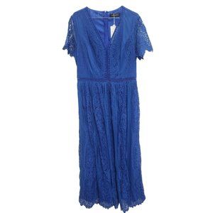 Merokeety Womens Blue Lace Maxi Dress Size XL  Floral Short Sleeve V-Neck